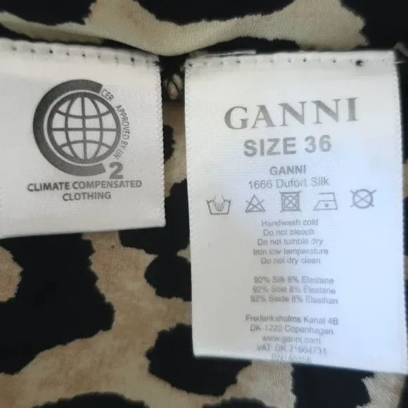 Ganni Dufort Midi Wrap Dress Leopard Print Stretch Silk Satin Size 36 - Picture 6 of 7